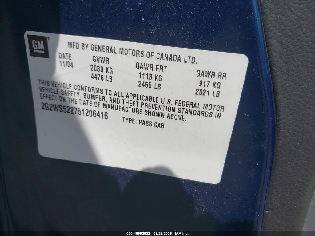 2G2WS522751206416 2005 PONTIAC GRAND PRIX photo no. 9
