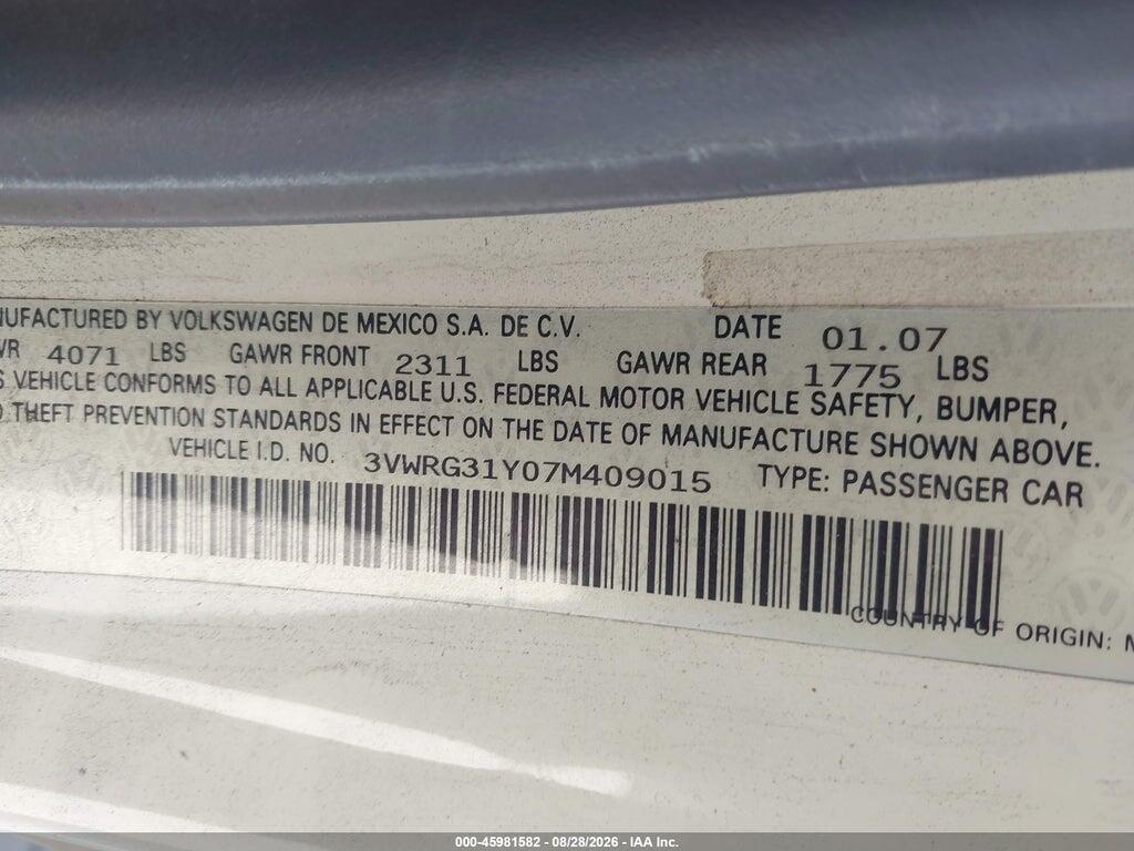 3VWRG31Y07M409015 2007 VOLKSWAGEN NEW BEETLE photo no. 9