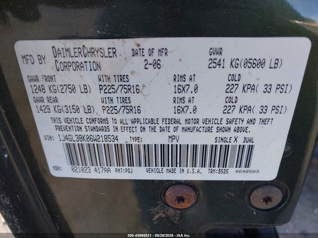 1J4GL38K06W218534 2006 JEEP LIBERTY photo no. 9