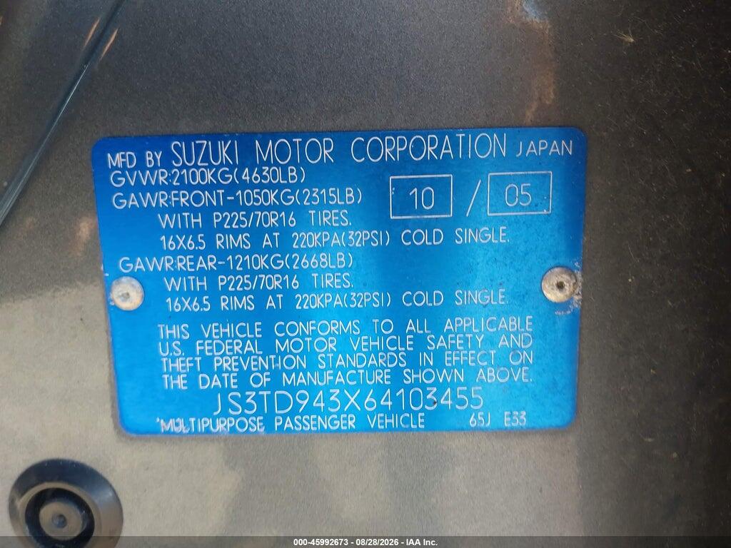 JS3TD943X64103455 2006 SUZUKI GRAND VITARA photo no. 9