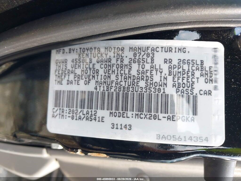 4T1BF28B83U335301 2003 TOYOTA AVALON photo no. 9