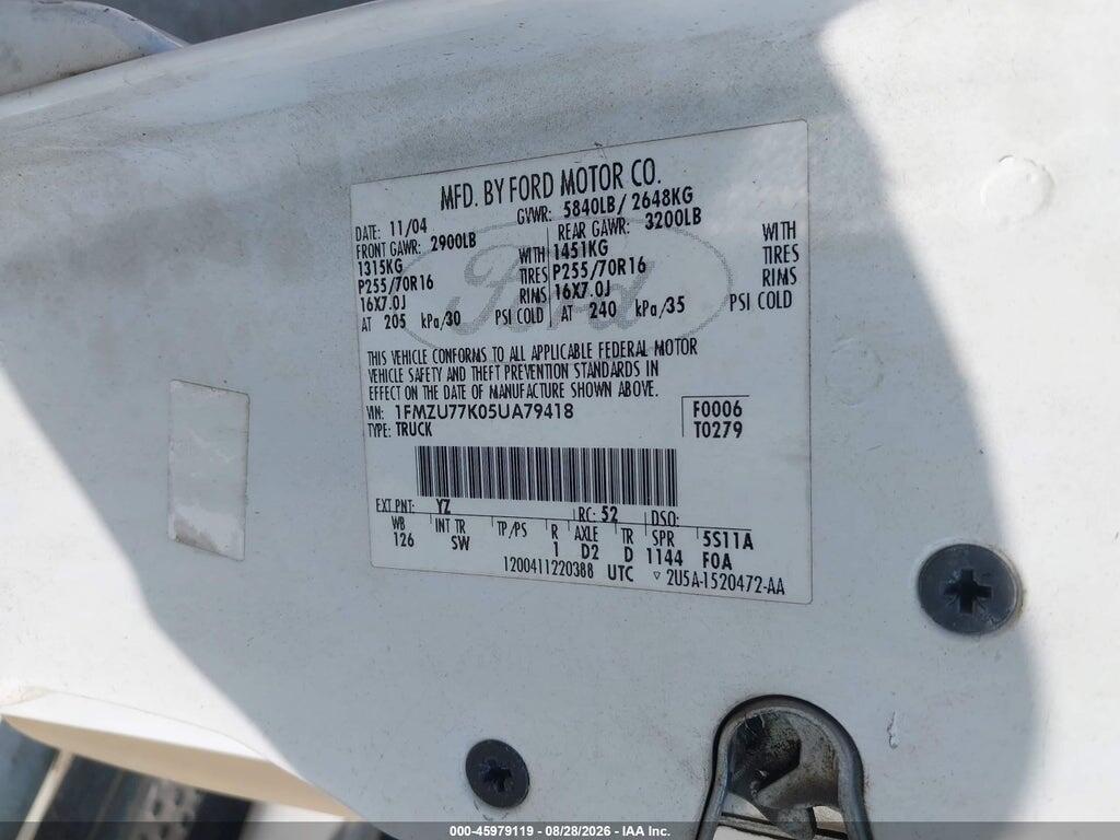 1FMZU77K05UA79418 2005 FORD EXPLORER SPORT TRAC photo no. 9