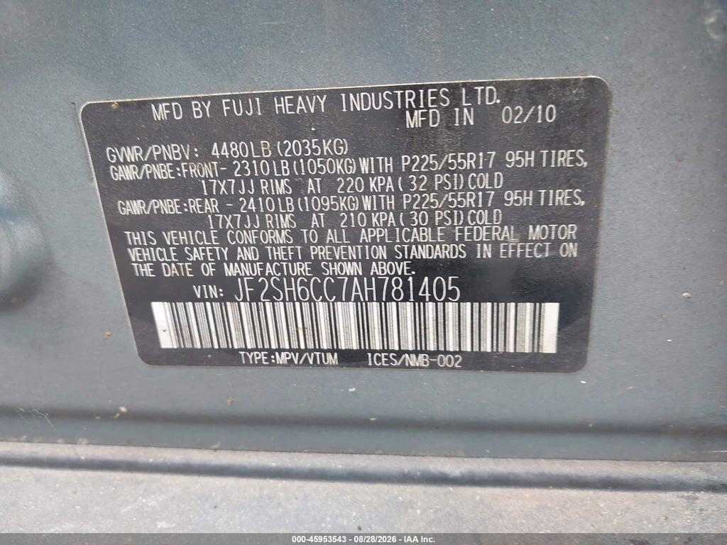 JF2SH6CC7AH781405 2010 SUBARU FORESTER photo no. 9