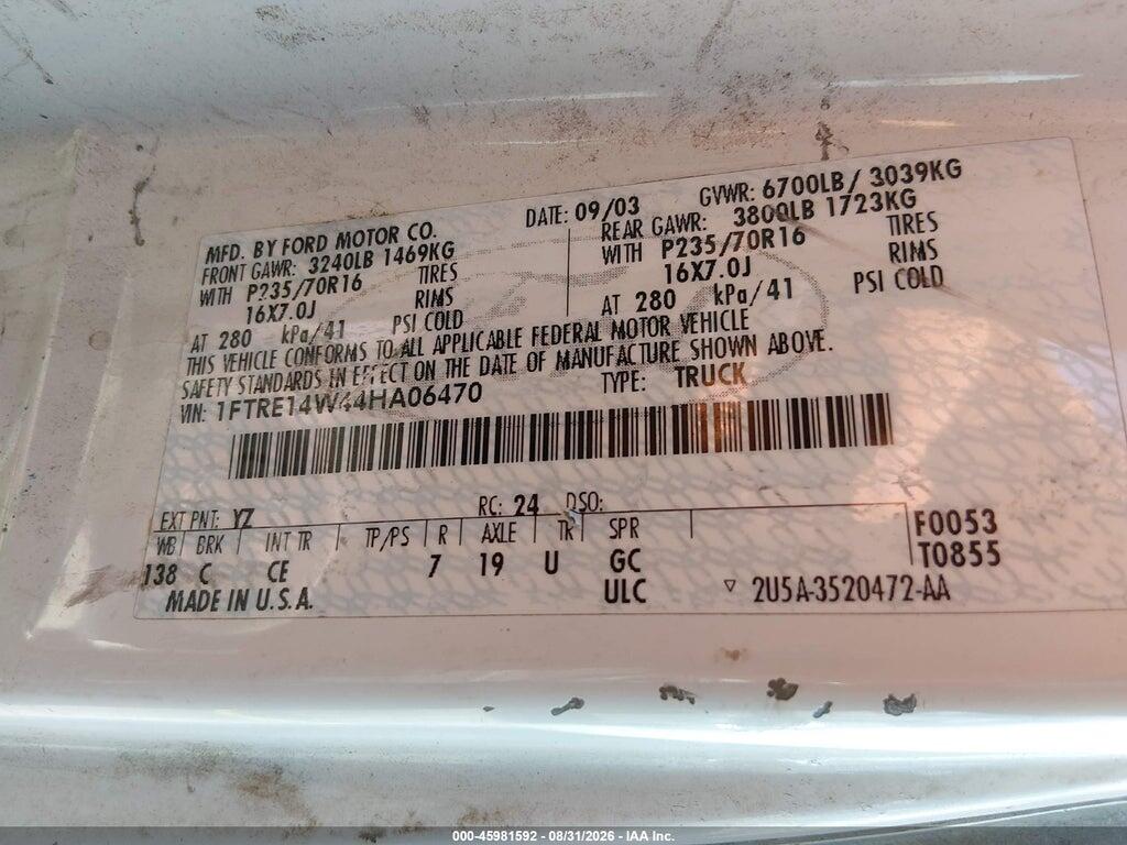 1FTRE14W44HA06470 2004 FORD E-150 photo no. 9