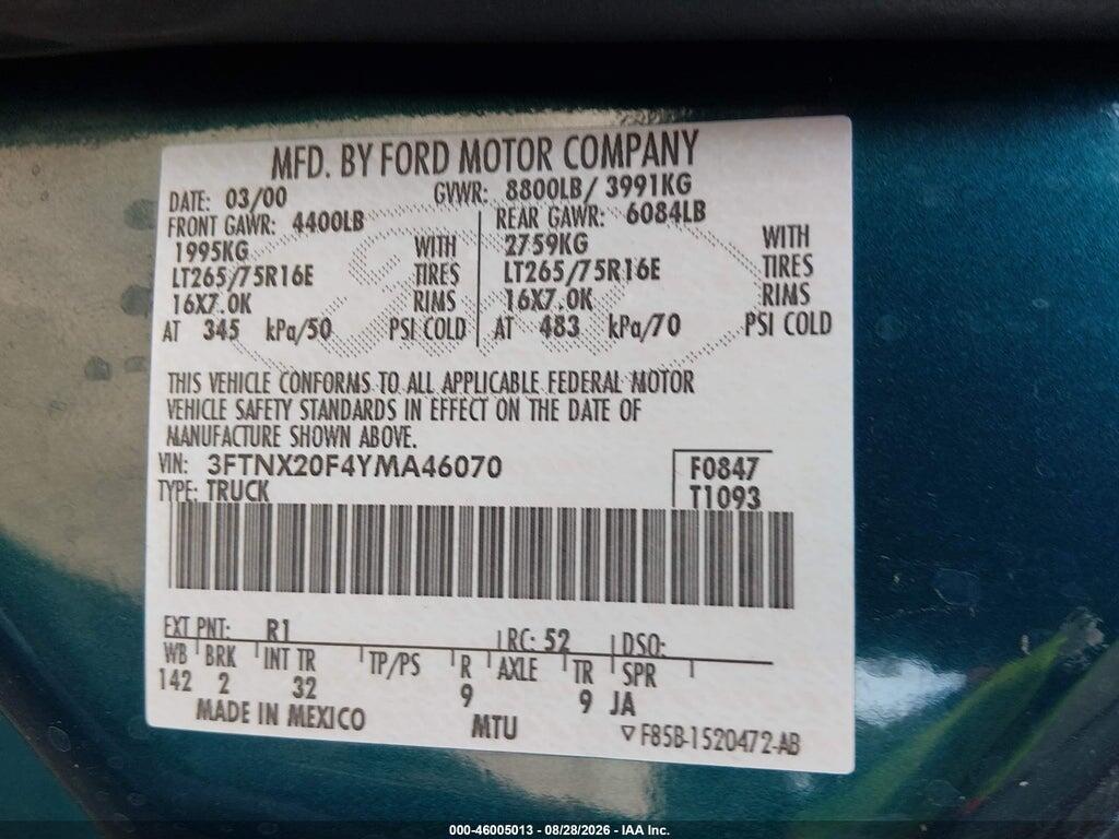 3FTNX20F4YMA46070 2000 FORD F-250 photo no. 9