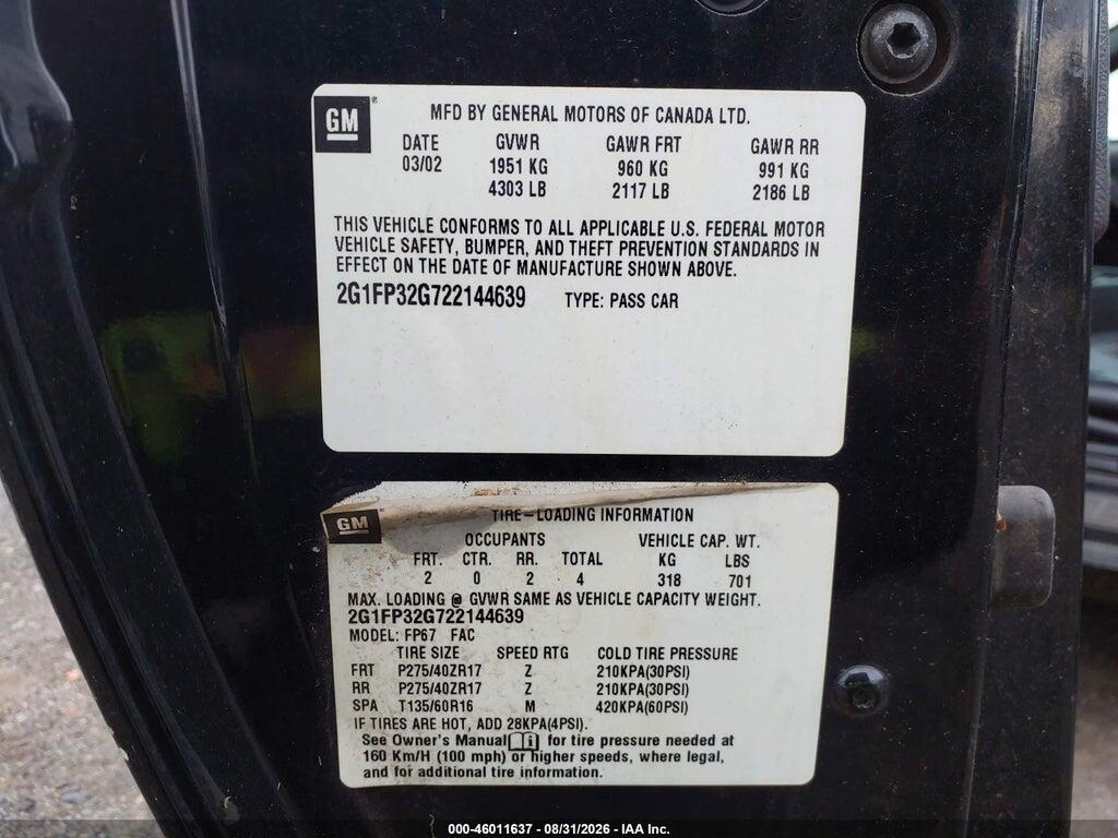 2G1FP32G722144639 2002 CHEVROLET CAMARO photo no. 9