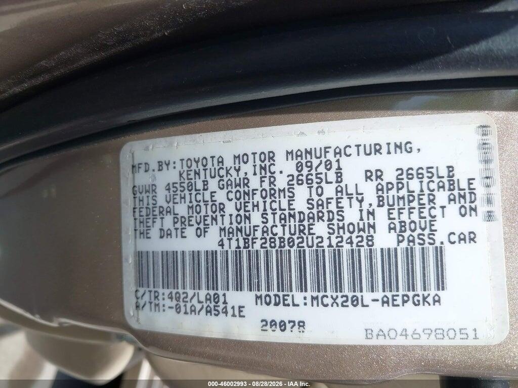 4T1BF28B02U212428 2002 TOYOTA AVALON photo no. 9