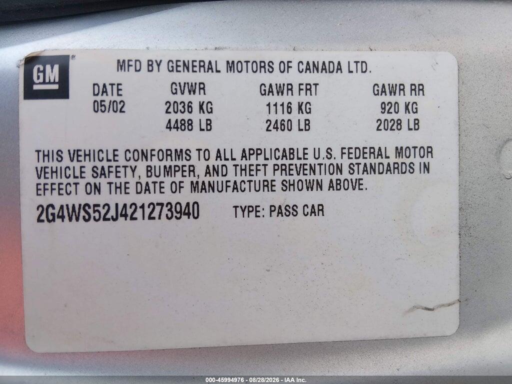2G4WS52J421273940 2002 BUICK CENTURY photo no. 9