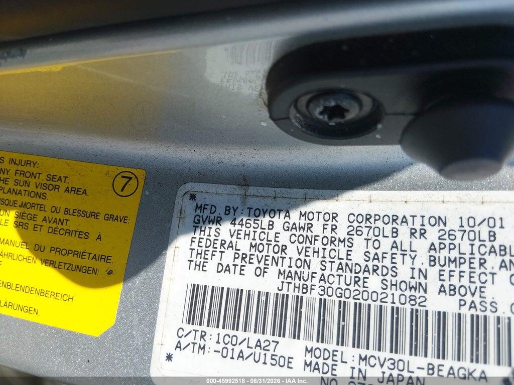 JTHBF30G020021082 2002 LEXUS ES 300 photo no. 9