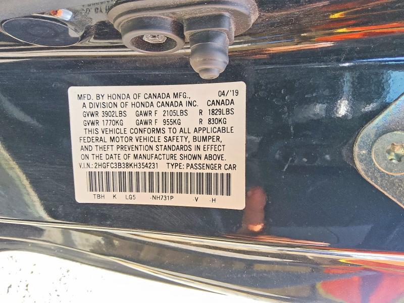 2HGFC3B38KH354231 2019 HONDA CIVIC photo no. 12