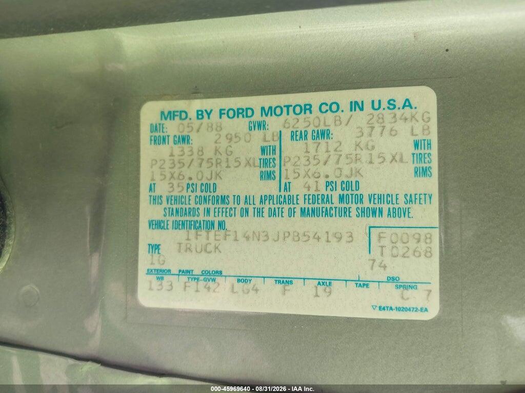 1FTEF14N3JPB54193 1988 FORD F150 photo no. 9