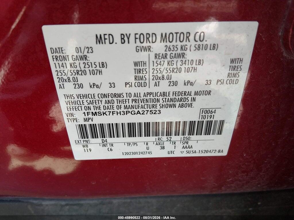 1FMSK7FH3PGA27523 2023 FORD EXPLORER photo no. 9