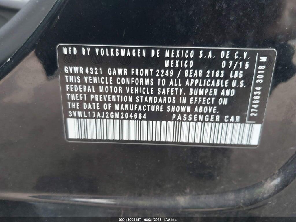 3VWL17AJ2GM204684 2016 VOLKSWAGEN JETTA photo no. 9