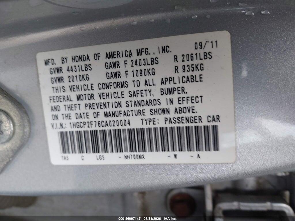 1HGCP2F76CA020004 2012 HONDA ACCORD photo no. 9