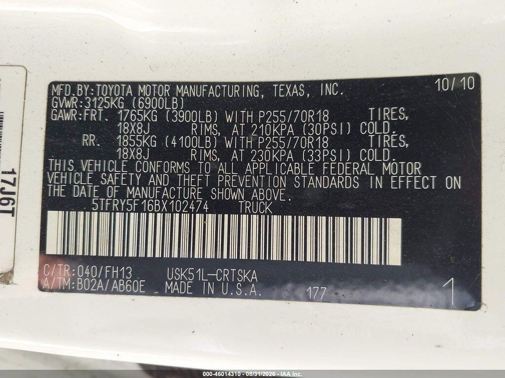 5TFRY5F16BX102474 2011 TOYOTA TUNDRA photo no. 9