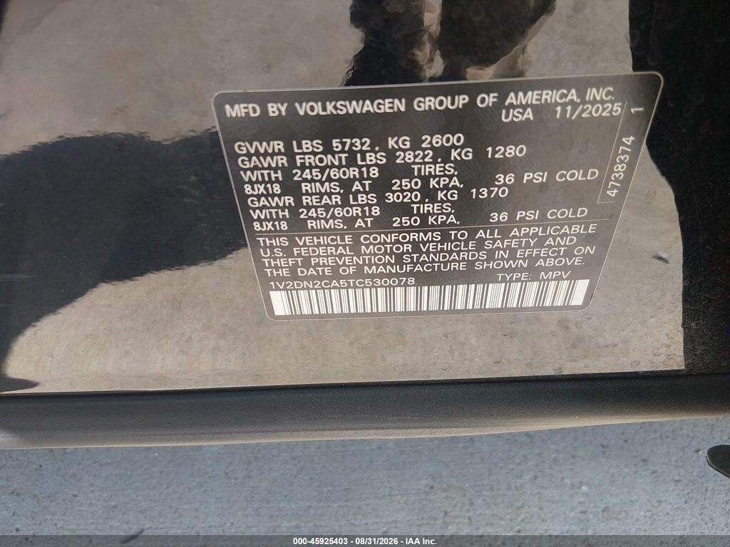 1V2DN2CA5TC530078 2026 VOLKSWAGEN ATLAS photo no. 9
