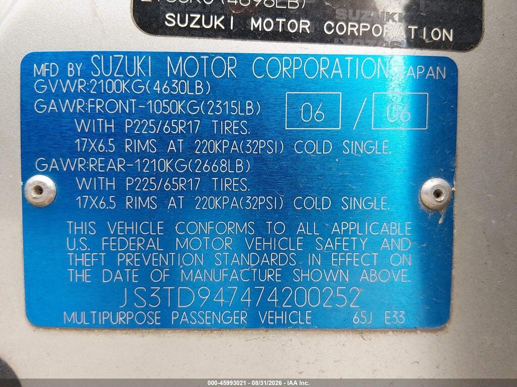 JS3TD947474200252 2007 SUZUKI GRAND VITARA photo no. 9