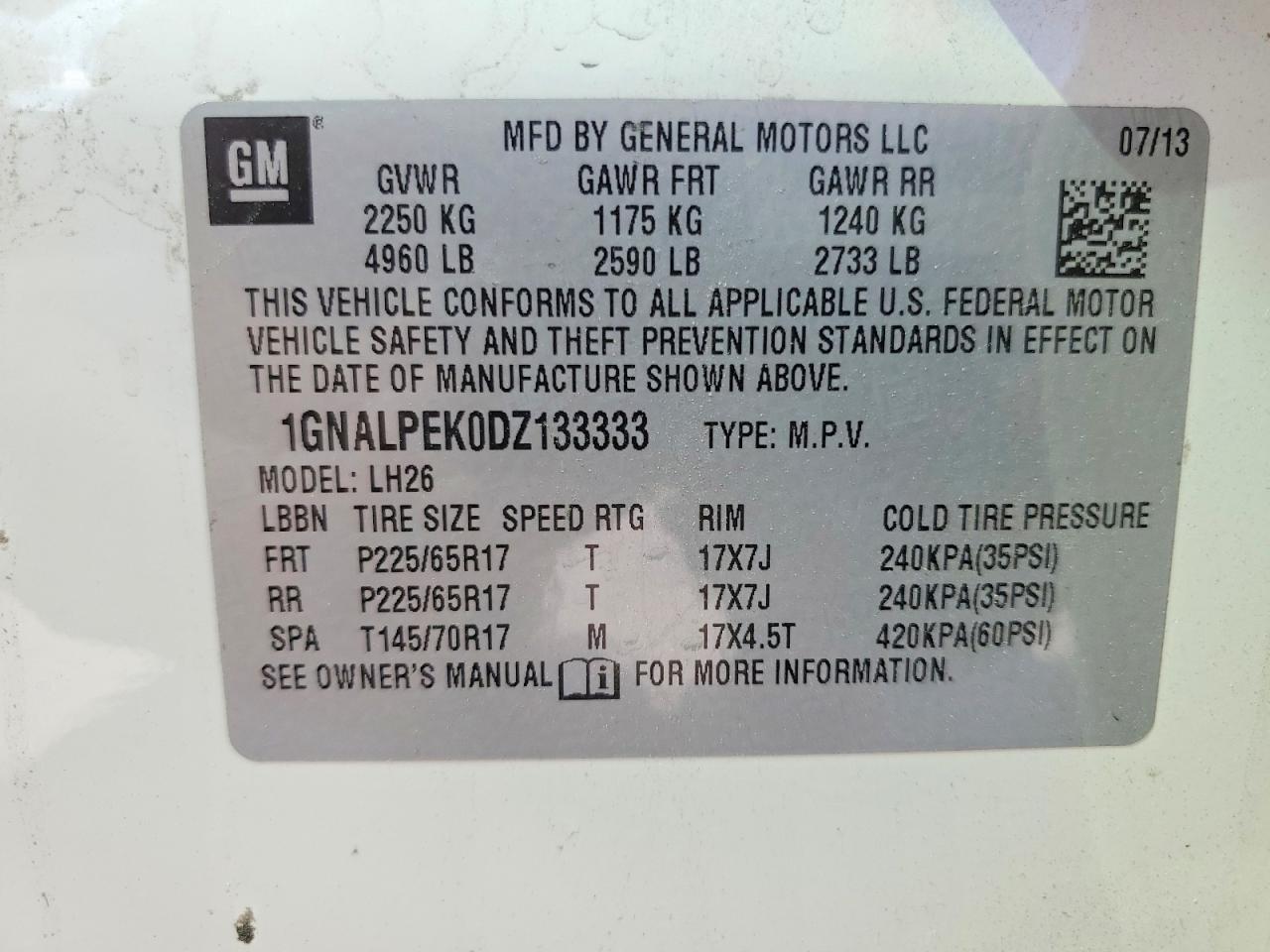 2013 CHEVROLET EQUINOX LT — Фото 14 из 14