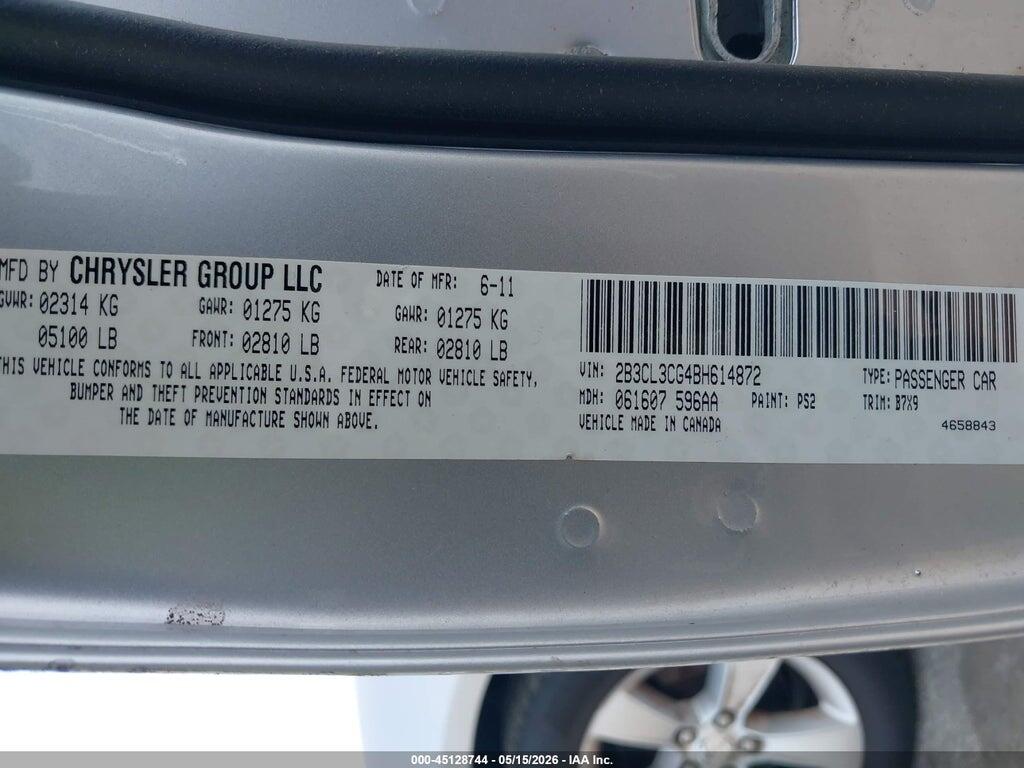 2B3CL3CG4BH614872 2011 DODGE CHARGER photo no. 9