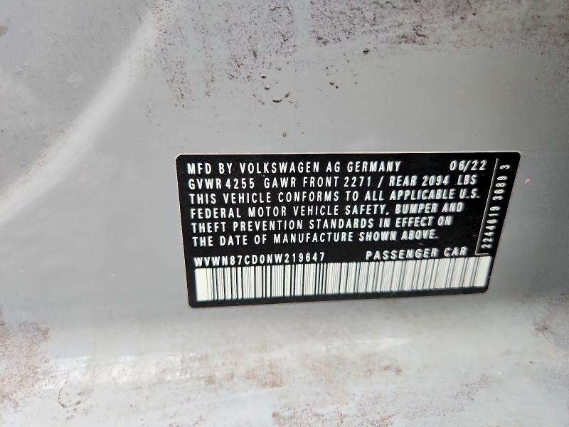 WVWN87CD0NW219647 2022 VOLKSWAGEN GTI photo no. 12