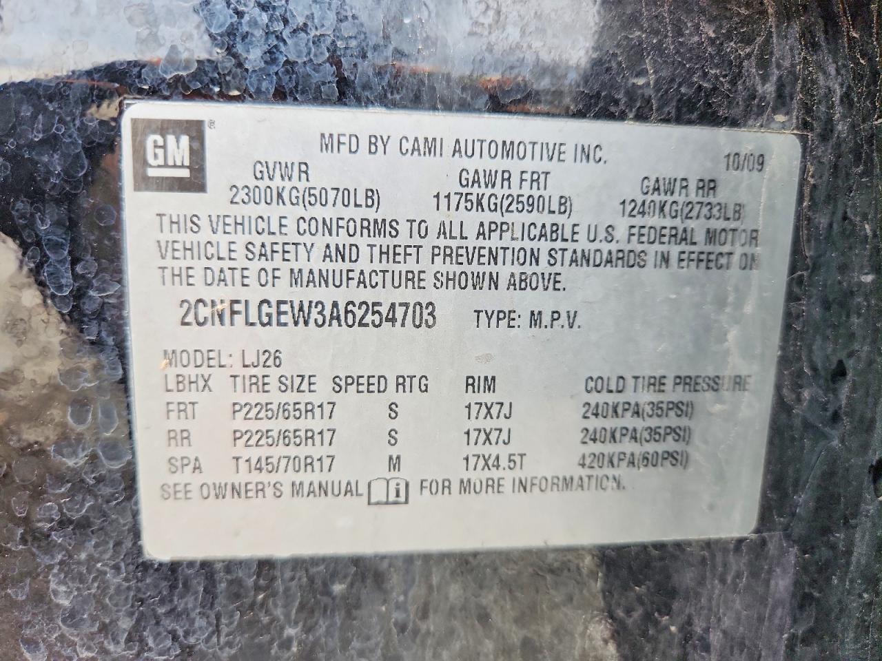 2CNFLGEW3A6254703 2010 CHEVROLET EQUINOX photo no. 12