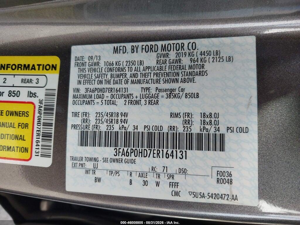 3FA6P0HD7ER164131 2014 FORD FUSION photo no. 9