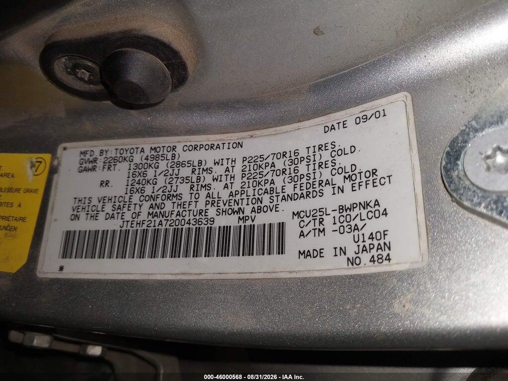 JTEHF21A720043639 2002 TOYOTA HIGHLANDER photo no. 9