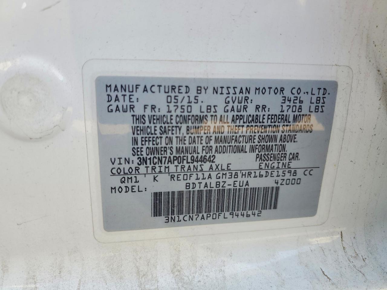 2015 NISSAN VERSA 1.6 SV — Фото 12 из 12
