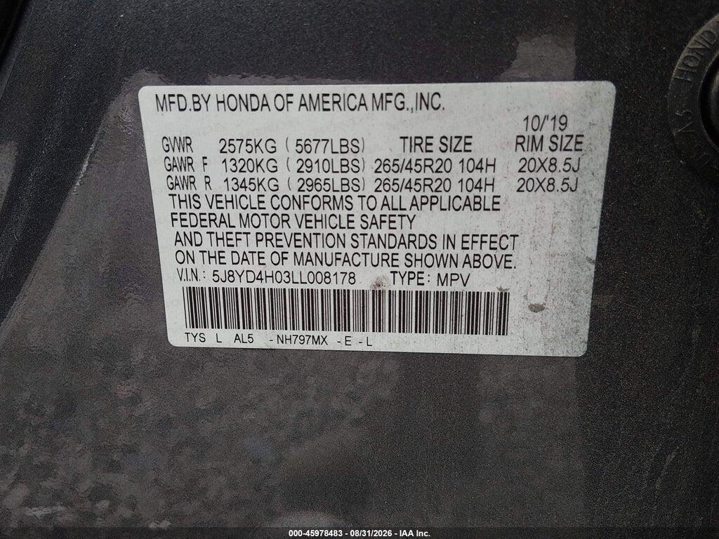 5J8YD4H03LL008178 2020 ACURA MDX photo no. 9