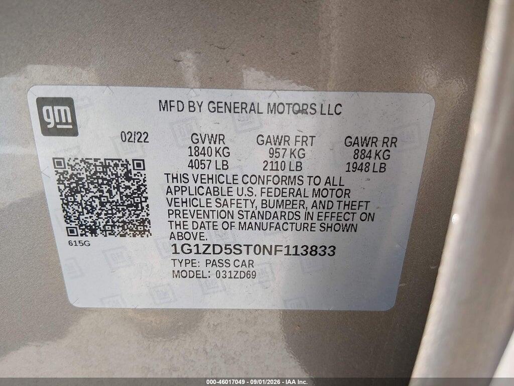 1G1ZD5ST0NF113833 2022 CHEVROLET MALIBU photo no. 9