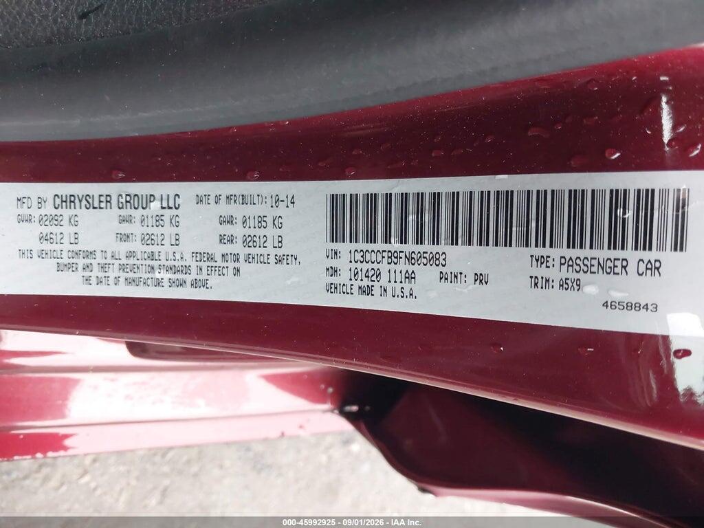 1C3CCCFB9FN605083 2015 CHRYSLER 200 photo no. 9