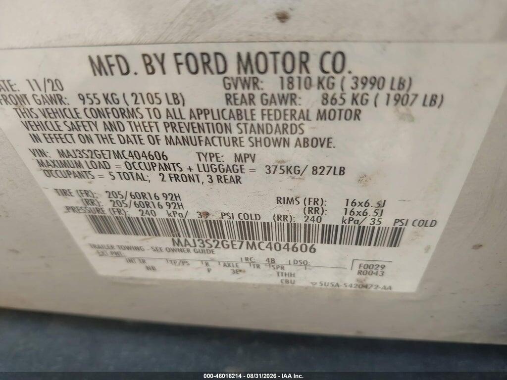 MAJ3S2GE7MC404606 2021 FORD ECOSPORT photo no. 9
