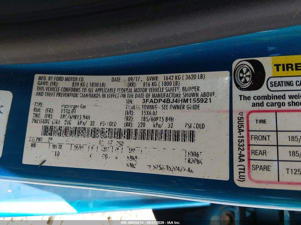 3FADP4BJ4HM155921 2017 FORD FIESTA photo no. 9