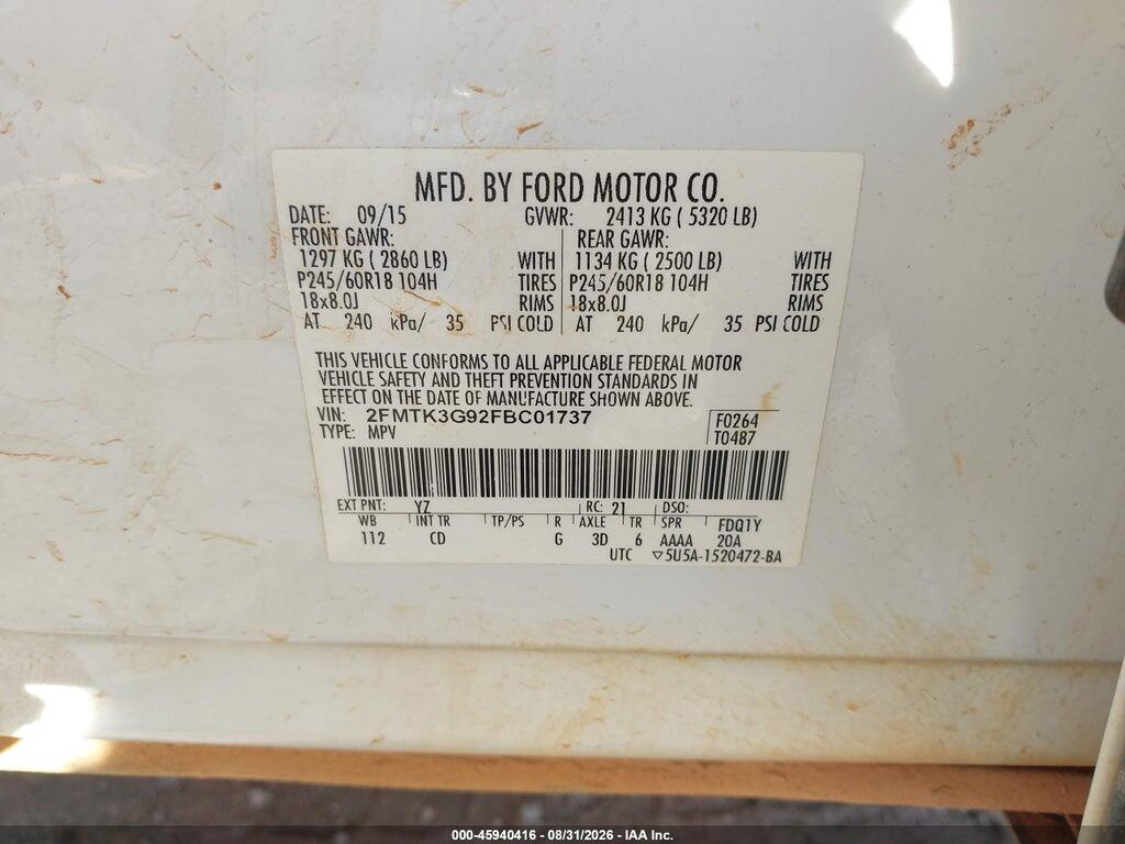 2FMTK3G92FBC01737 2015 FORD EDGE photo no. 9