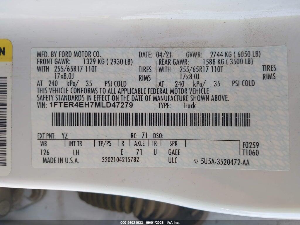 1FTER4EH7MLD47279 2021 FORD RANGER photo no. 9