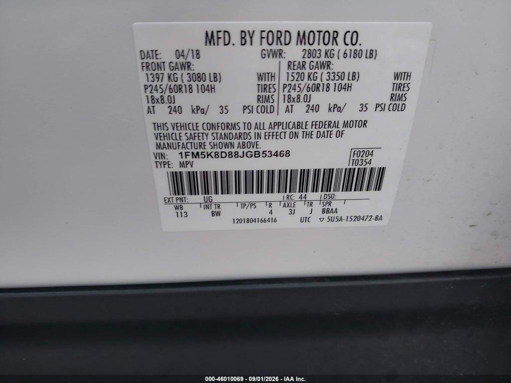 1FM5K8D88JGB53468 2018 FORD EXPLORER photo no. 9