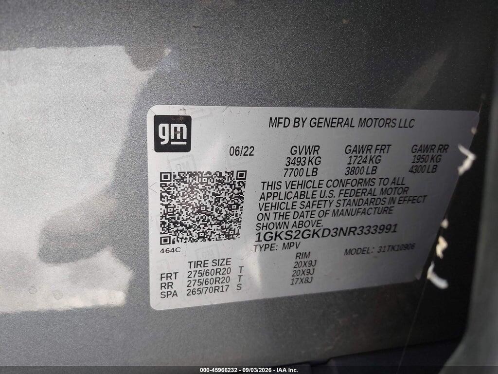 1GKS2GKD3NR333991 2022 GMC YUKON XL photo no. 9