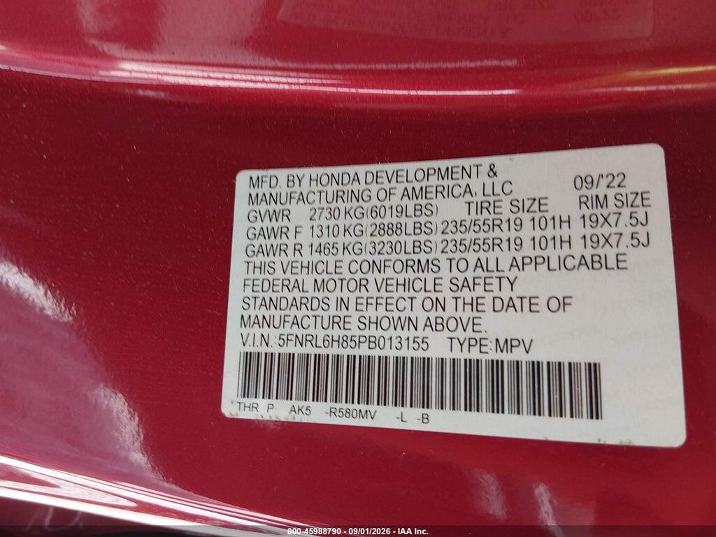 5FNRL6H85PB013155 2023 HONDA ODYSSEY photo no. 9