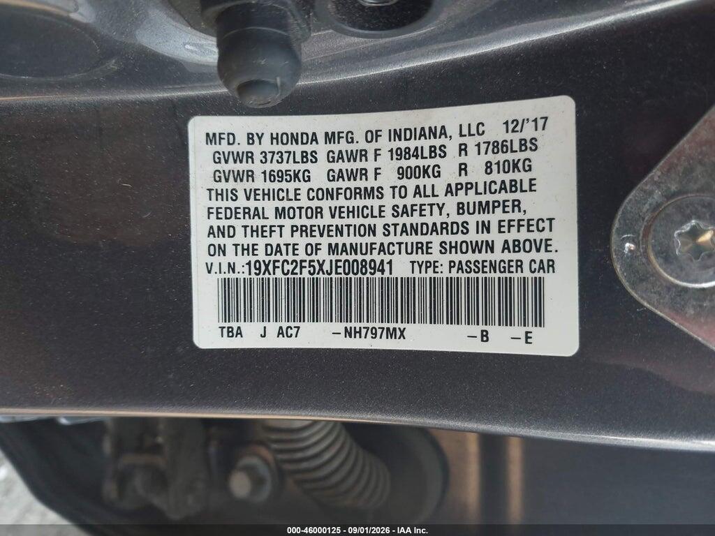 19XFC2F5XJE008941 2018 HONDA CIVIC photo no. 9