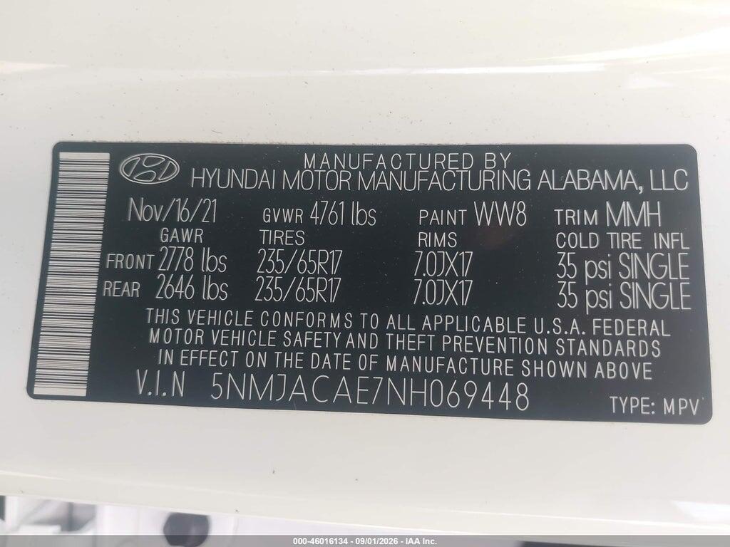 5NMJACAE7NH069448 2022 HYUNDAI TUCSON photo no. 9