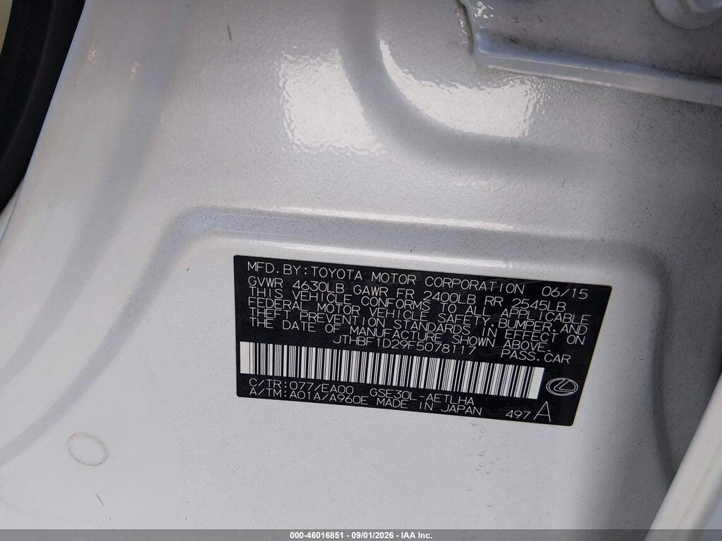 JTHBF1D29F5078117 2015 LEXUS IS 250 photo no. 9