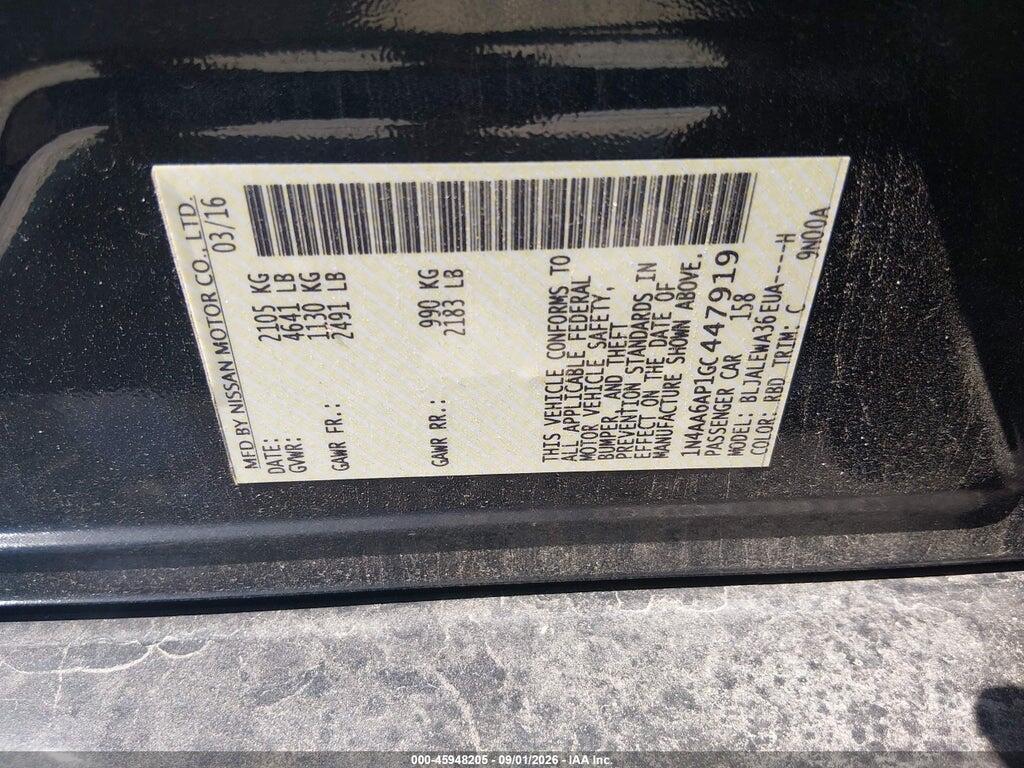 1N4AA6AP1GC447919 2016 NISSAN MAXIMA photo no. 9