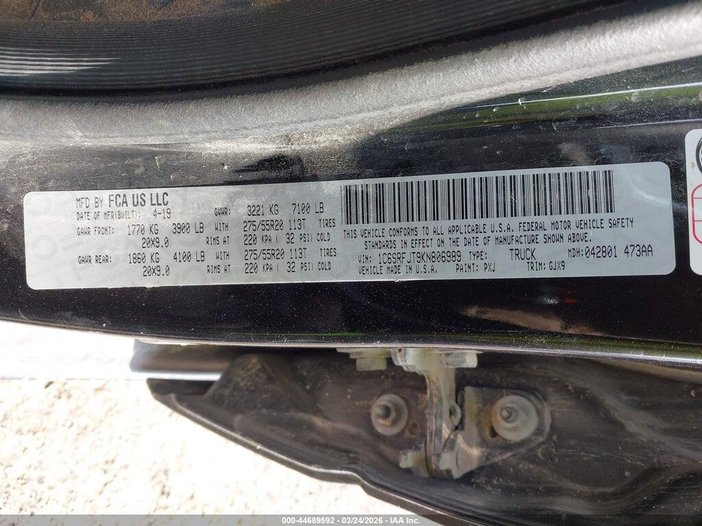 1C6SRFJT9KN806989 2019 RAM 1500 photo no. 9