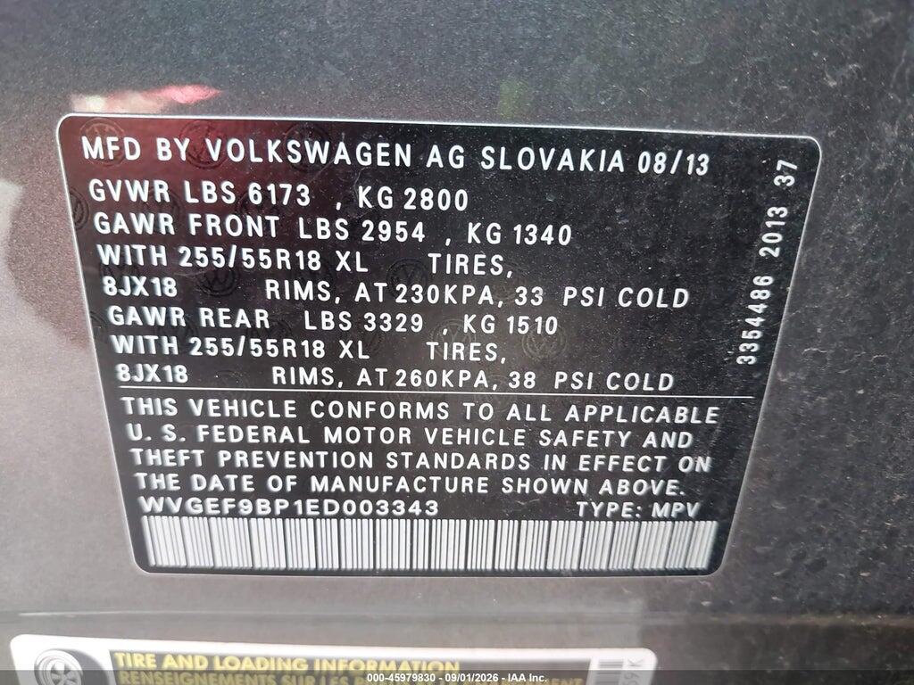 WVGEF9BP1ED003343 2014 VOLKSWAGEN TOUAREG photo no. 9