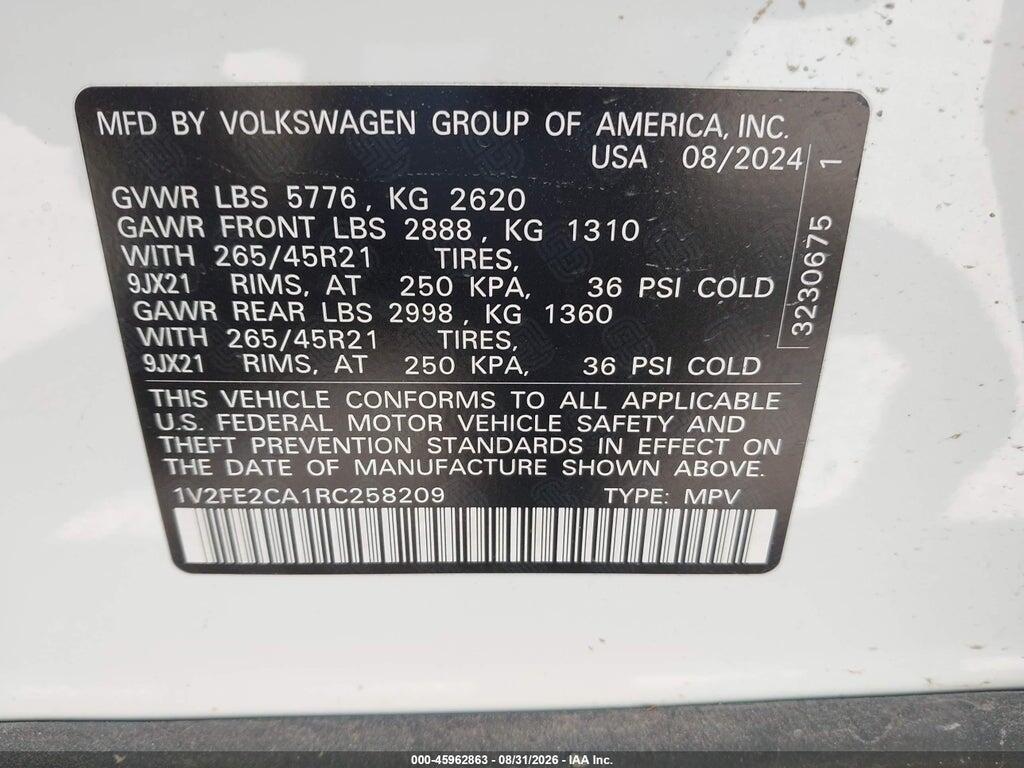 1V2FE2CA1RC258209 2024 VOLKSWAGEN ATLAS CROSS SPORT photo no. 9