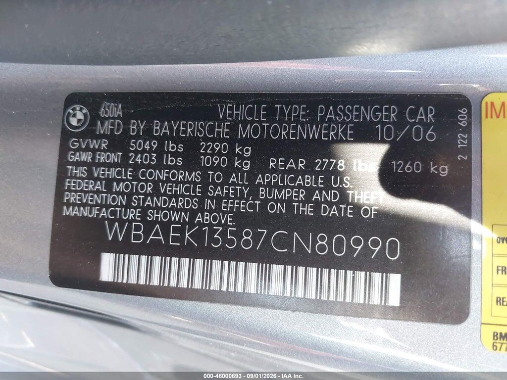 WBAEK13587CN80990 2007 BMW 650I photo no. 9