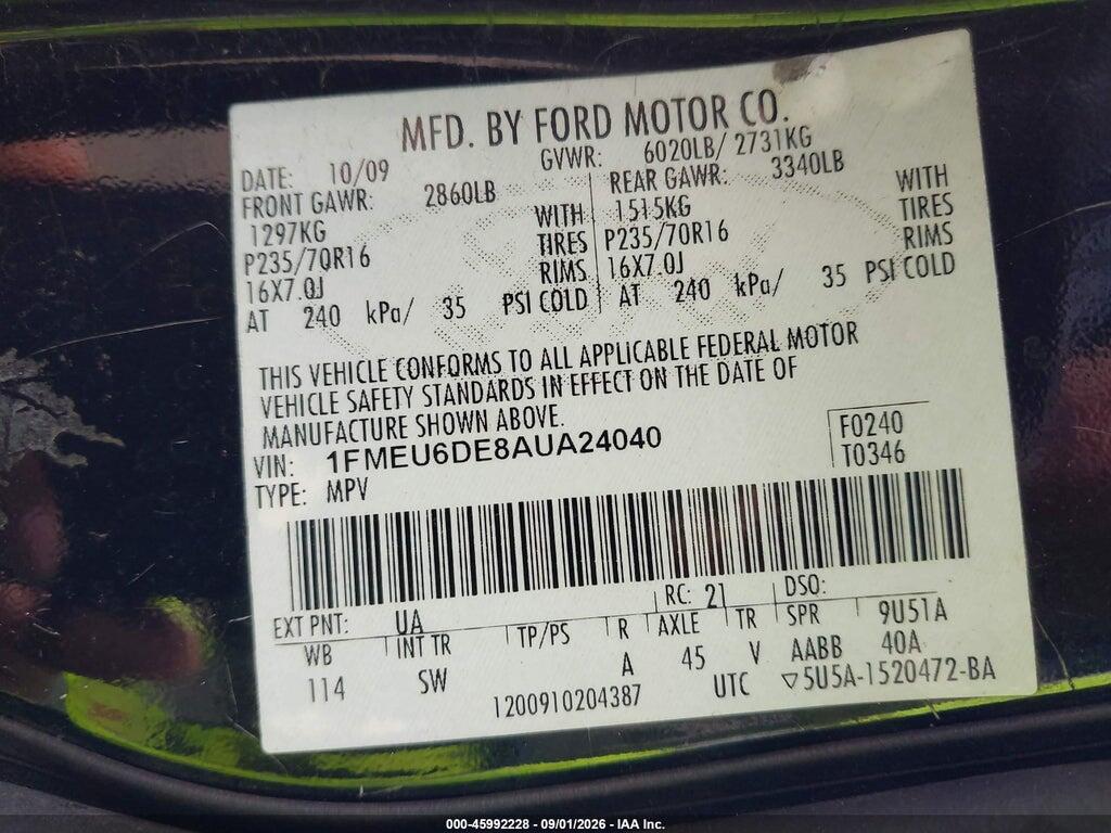 1FMEU6DE8AUA24040 2010 FORD EXPLORER photo no. 9
