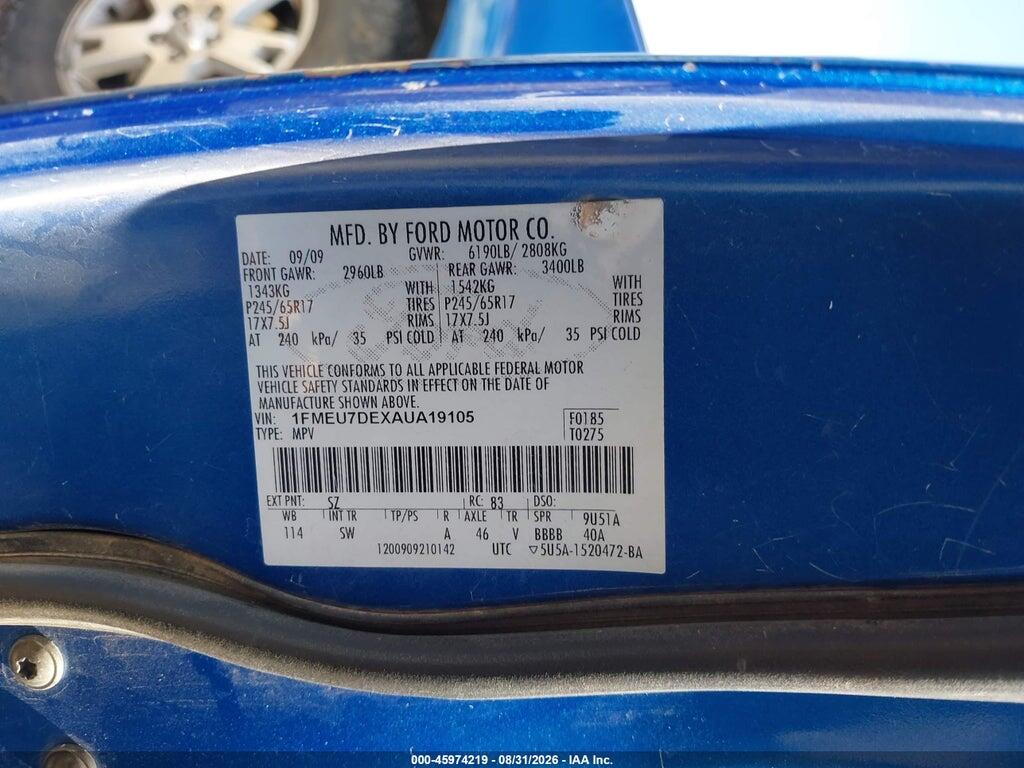 1FMEU7DEXAUA19105 2010 FORD EXPLORER photo no. 9