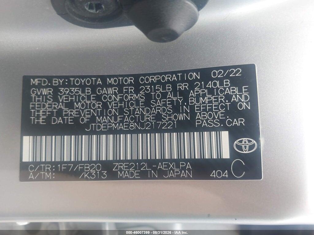 JTDEPMAE8NJ217221 2022 TOYOTA COROLLA photo no. 9
