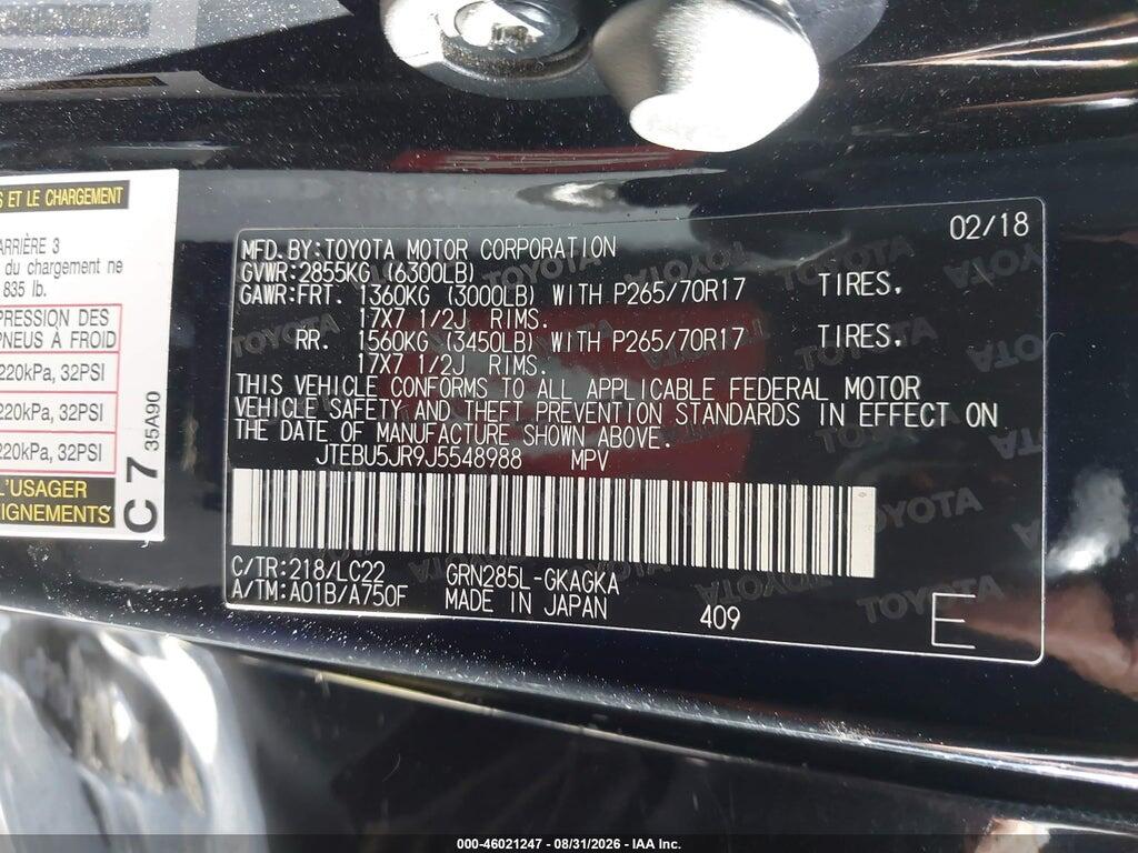 JTEBU5JR9J5548988 2018 TOYOTA 4RUNNER photo no. 9